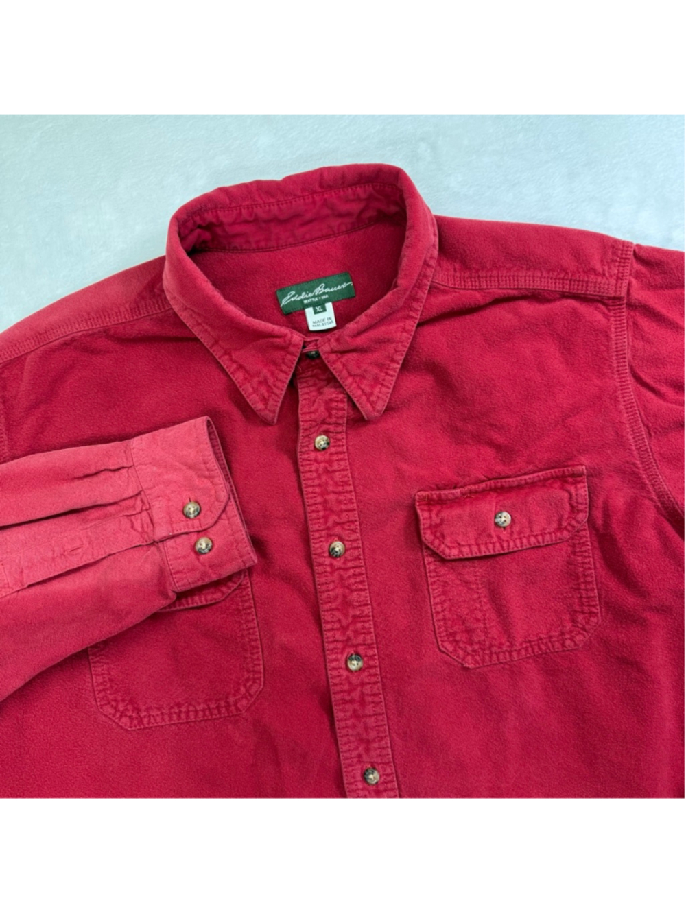 Men's Vintage Eddie Bauer Chamois Heavyweight‎ Casual Button Down Shirt XL Red